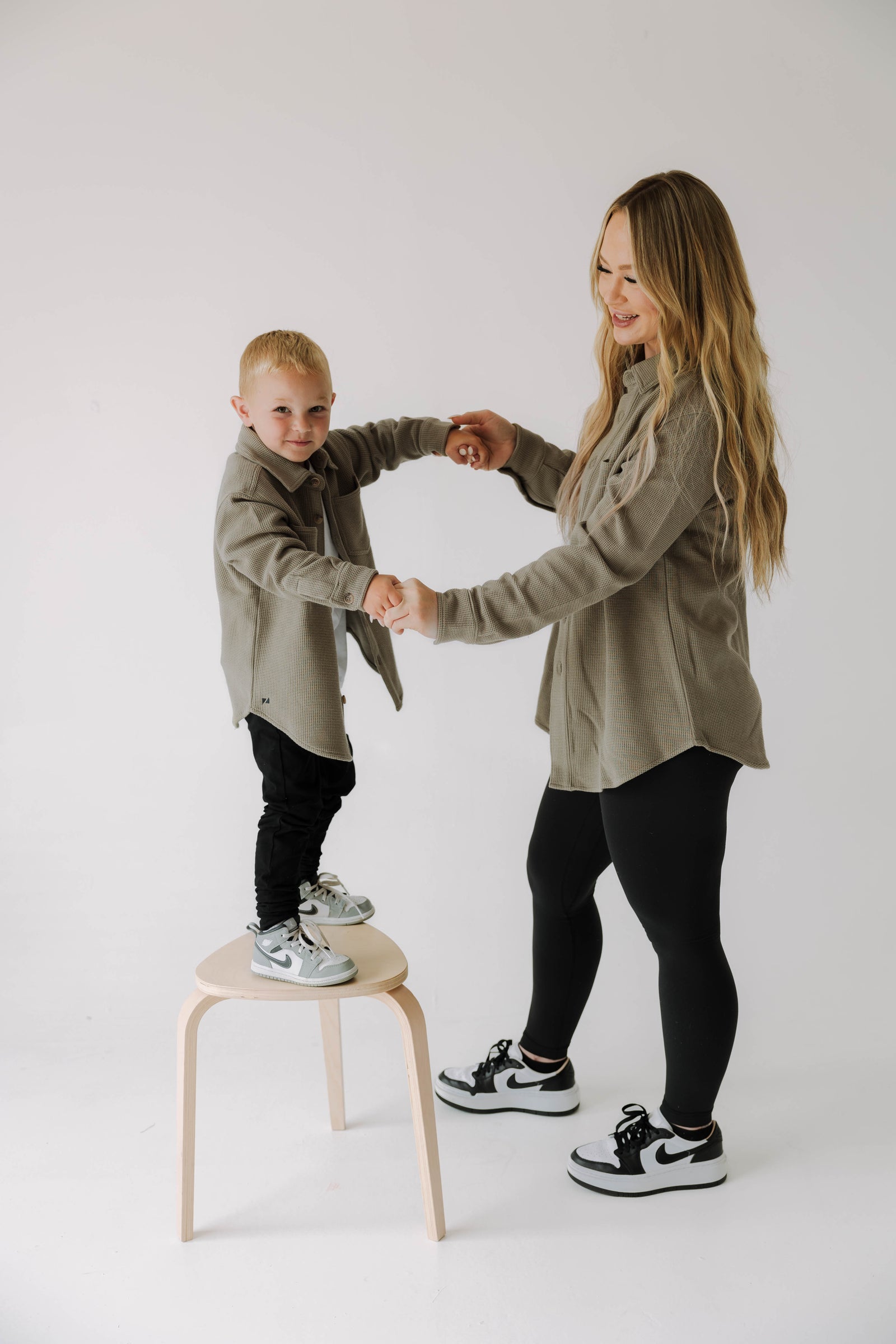 Adult Waffle Shacket | Khaki Green