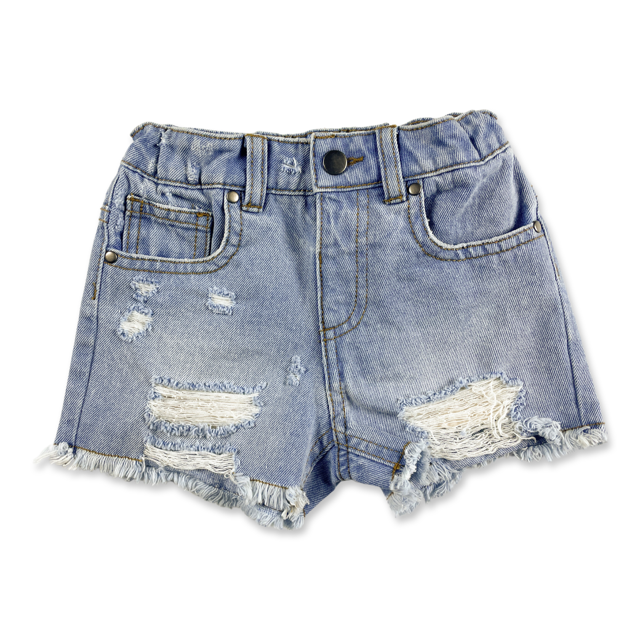 Cut up blue jean top shorts