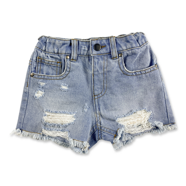 Denim shorts with Horsebit details in blue | GUCCI® US